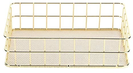 Aufbewahrungskorb Gold, Drahtkorb Wäsche Gold, Goldener Eisen-Aufbewahrungskorb Multifunktionaler Drahtgitter-Desktop-Speicherorganisator Für Zu Hause(Large) 24.5 X 16.5 X 6.5cm