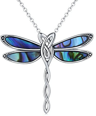 Libelle Halskette 925 Sterling Silber Abalone Paua Muschel verzierte Libelle Halskette Tier Keltischer Anhänger Schmuck Geschenke für Frauen Mädchen