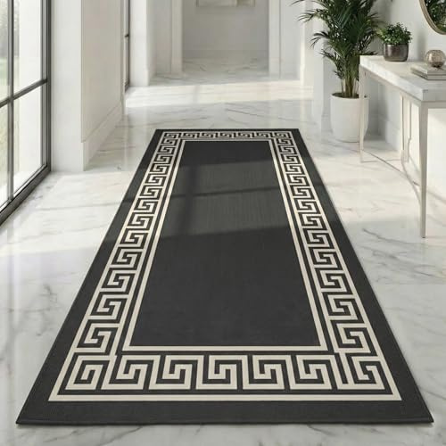 B&B B&BRunner Rug Washable Non-Slip Carpet | 80 x 150 cm Heavy Duty Long Hallway Carpet Runner Machine Washable, Living Room, Kitchen and Bedroom Anti-slip Floor Mat - Greeky - Dark Grey& Cream