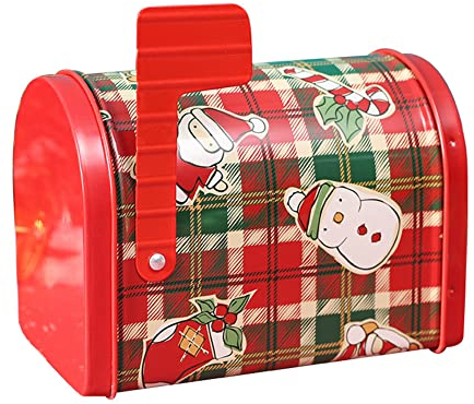 Weihnachten Briefkasten, Weißblech Weihnachtsgeschenkbox leer Blechkasten Rot Briefkasten Candy Geschenkbox mit Weihnachtsmotive Aufbewahrungsbox mit Deckel Geschenkbox für Kinder, 13.5cmx8cmx9.5cm