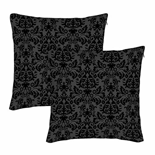 WONDERTIFY Schwarze Damast-Kissenbezüge, Vintage-Stil, Blumenmuster, Barock, quadratisch, 2 Stück, für Dekokissen, Bett, Couch, Sofa, dunkel, 45,7 x 45,7 cm