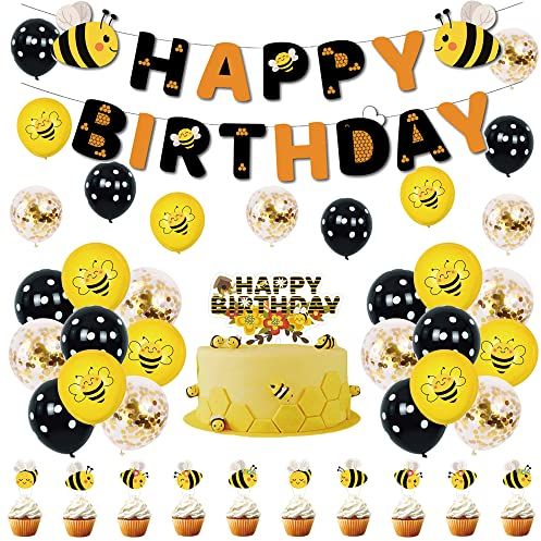 Biene Geburtstag Deko Set - Luftballons, Hummel Party, Girlande und Kuchendeckel