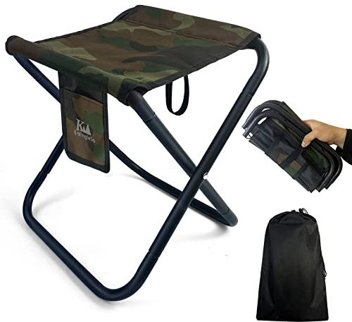 K-MingleSo Upgraded Portable Folding Stool, 13 Inch Camping Stool for Adults Fishing Hiking Gardening and Beach with Carry Bag, Hold Up to 450lbs[Camo]