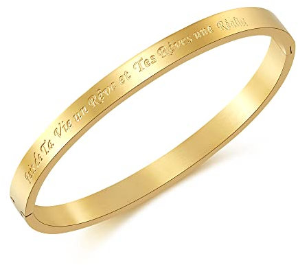 RWQIAN Femme Fin Bracelet Message Acier Inoxydable avec Phrase Inspirante Bracelet Jonc 4mm Or