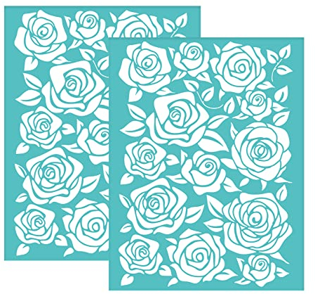 OLYCRAFT 2 Stück Selbstklebende Siebdruck-Schablonen Rosen Blumen Siebdruck Schablonen Wiederverwendbare Mesh Transfer Schablonen Zum Malen Auf Holz 19.5x14 cm