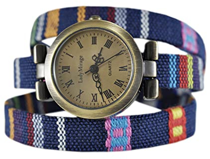Damen-Armbanduhr - Ethno - Hippie Style - Uhr - Boho - Wickelarmband - Baumwolle - Bunt - Geschenk für Sie - Festival Accessoires - Sommer - Handmade (Bronze)