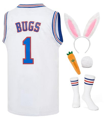 Herren Bugs #1/Lola #10 Space Movie Basketballtrikot, Sport, Halloween, Kostüme, Trikot, weiß, XS-XXL, Bugs Jersey, Mittel