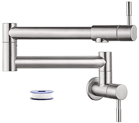 Oniissy Brass Kitchen Sink Tap Silver Folding Two Handles Wall Mounted Swivel Pot Filler Faucet