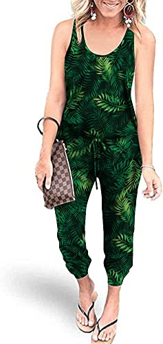 YUNDAI Womens Jumpsuits One Piece Casual Off Shoulder Playsuit Sleeveless Overalls Elastic Waist Stretchy Romper with Pockets