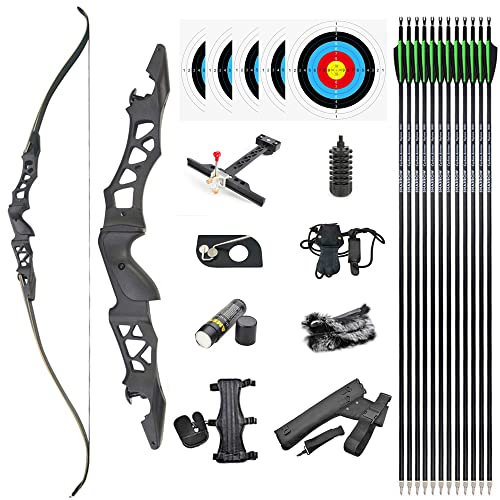 SHARROW 64 Zoll Bogenschießen Takedown Recurve Bogen ILF Wurfarme und Bogen Riser Amerikanischer Jagdbogen Erwachsene Sportbogen 30-60lbs für Outdoor Schießen (Schwarz Set, 60lbs)