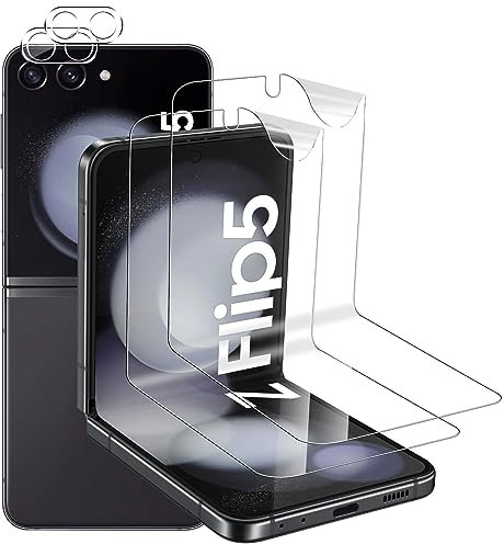 GEEMEE 【 2 Stück + 2 Stück für Samsung Galaxy Z Flip 5 Schutzfolie +für Panzerglas Kamera Schutzfolie, HD Weicher Flexibler TPU Folie Displayschutzfolie unterstützen Blasenfreie Schutzfolie
