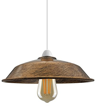 Retro Metall-Lampenschirm im Vintage-Stil - Deckeninsel-Leuchte, Nicht Elektrisch, Einfache Montage - Gebogener Küchen-Lampenschirm für Büro, Wohnzimmer Mit Reduzierring (S9-Gebürstetes)
