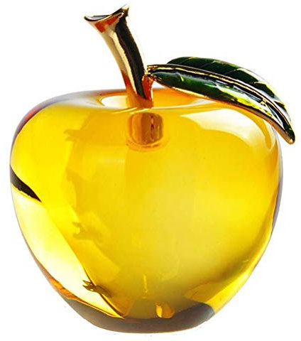6 cm Kristall Apfel Figur Briefbeschwerer Glas Kunst Apfel Sammlerstück Figuren Geschenke für Hochzeit Geburtstag Weihnachten und Heimdekoration (Gelb)