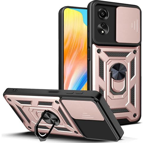 ESTH® Cover per Oppo A58 4G con Custodia per Fotocamera Scorrevole e Supporto ad Anello [Custodia Paraurti Compatibile con Supporto Magnetico per Auto], Oro rosa