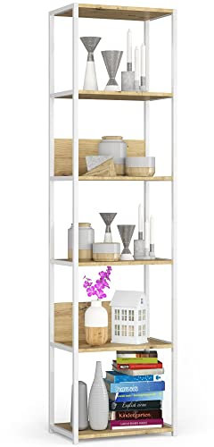 AKORD Industrielles Regal 50 cm | | Loft Bücherregal | Moderner Schrank | Bücher Regal | 6 Einlegeböden | Funktional Stabil | B50 x H192 x T32 cm | Gewicht 19,70 kg | Weiß/Artisan Eiche