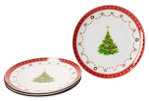MamboCat Weihnachtstraum Lot de 4 assiettes à pâtisserie Ø 26,8 cm I Grandes assiettes en porcelaine pour 4 personnes avec décoration de Noël I Assiettes pour biscuits, etc. I Service pour Noël,