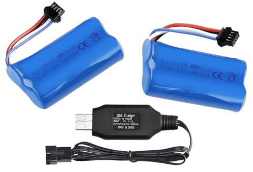 Yangers 2 Pack 7.4v 2000mah Li-ion Battery RC Rechargeable Batteries 15C SM-4P Plug Connector with USB Charger Set for RC Car off road Truck Jumper Vehicle Wltoys