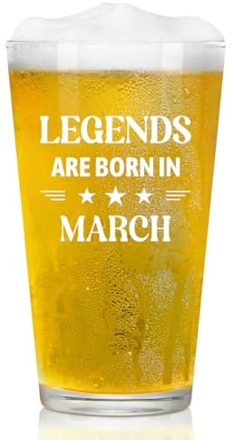 Joymaking Beer Glass Birthday Gifts for Men - Legends are Born in March, Gifts for Men Birthday Present, Mens Birthday Gifts, Gifts for Him Who Has Everything, Gifts for Men Birthday Unique 15oz
