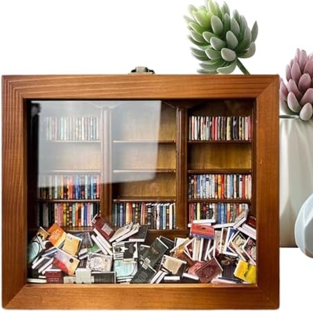 Jingan Kunstbücher Für Bücherregal | Holzbibliothek Zum Stressabbau | Hölzerne Bücherregal Display Rahmen | Bücherregal Vitrine | Bibliotheksvitrinenschrank Mit Miniaturbuch Geburtstagsgeschenk
