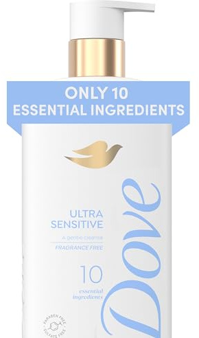 Dove Fragrance Free Body Wash Ultra Sensitive Gentle all-over cleanse 10 essential ingredients 18.5 oz