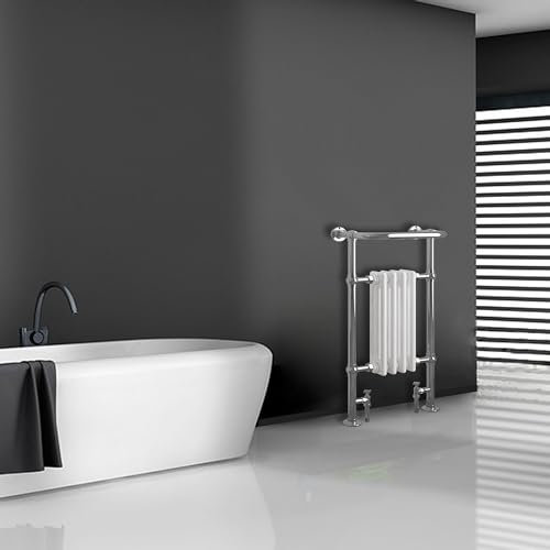 Acezanble∣952x479(HxW) Chrome Traditional Victorian Style Heating Tower Balustrade Bathroom with Radiator Towel Heating Rack with White Steel Column