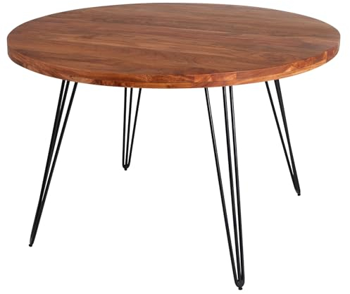 Riess Ambiente Runder Esstisch Scorpion 120cm Natur Akazie Hairpin Legs Retro Design, stylischer Esstisch für Dein Esszimmer