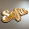 Personalisierbarer Vorname für Zimmertür, personalisierbar – personalisierbar – Schild aus Holz & Troglass Spiegel gestanzte Buchstaben (LUXE) (Eichenboden & Vorname Spiegel Gold)