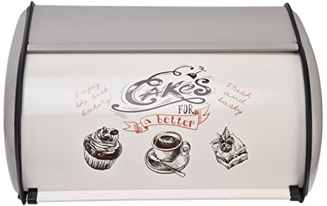 Ejoyous Boîte à Pain en Métal, Boîte à Pain, Boîte à Pain Grise, Boîte à Pain, Boîte à Pain Rétro avec Couvercle à Rouleau, Boîte à Pain, pour Pain, Petits Pains, Gâteaux, 34,5 X 23 X