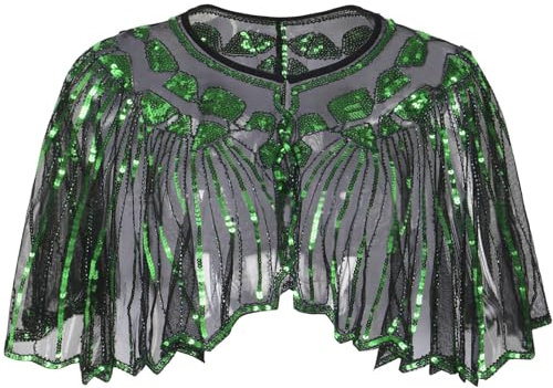BAOKELAN Femmes 1920s Châle Robe de Soirée en Paillettes et Perles Cape Retro Echarpe Foulard Cover Up pour Robe de Mariée pour La Fête de Mariage Vert