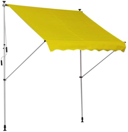 118 manuell einziehbare Markise, freistehender Terrassen-Sonnenschutz ohne Schrauben, verstellbare Pergola-Schattenabdeckung, für Fenster, Tür, Veranda, Deck,Gelb