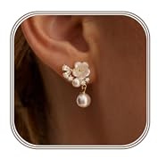 HARJJME Blumen Ohrringe Gold Silber 925 Hängend Damen 14K Vergoldet Lange Ohrringe Perlen Hängend Hypoallergene Schleifen Stecker Schmuck Geschenke für Frauen Verlobung Hochzeit
