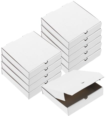 QUARKZMAN Pizza Box, 10 Stück 8 x 8 Zoll - Kuhhautpapier Mini-Pizzakartons, quadratischer gewellter Aufbewahrungsbehälter für Kuchen, Kekse, Pizza-Party (Weiß)