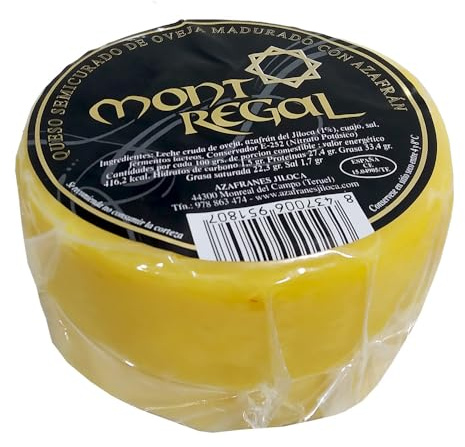 Jiloca Azafranes Queso Semicurado de Oveja Madurado con Azafrán 3 x 450 gr, Lote y Pack de Queso Gourmet para Ensaladas y Cesta de Regalo