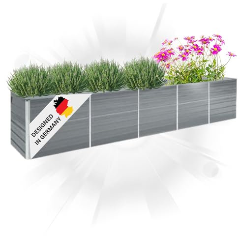 DELUKE® Hochbeet für Garten Oskar Grau | 400x80x77cm | Verzinkter Stahl | Wetterfest | Hochbeet Metall Gartenbeet Kräuterbeet Blumenbeet Beet hoch Frühbeet für Garten Gemüsebeet
