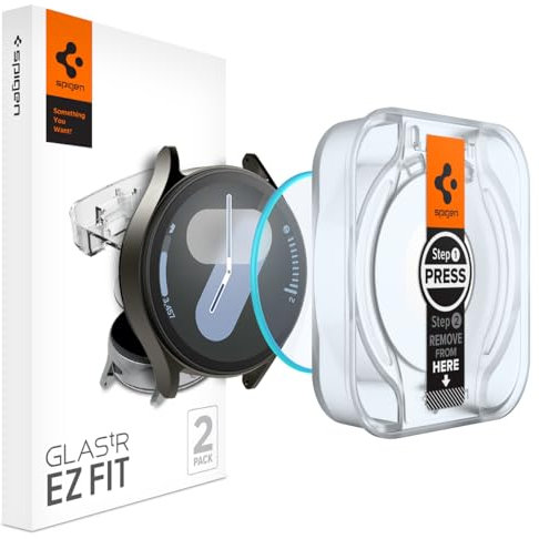 Spigen Glas.tR EZ Fit Protector Pantalla para Samsung Galaxy Watch7, 44mm, 2 Unidades, Instalación Fácil, No compatible con fundas, 9H Dureza, Anti-Arañazos