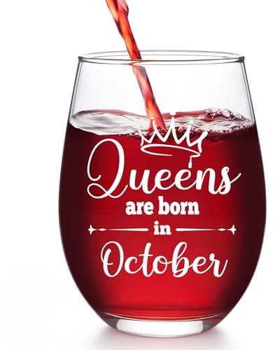 Joymaking Wine Glass Birthday Gifts for Women - Quees are Born in October, Birthday Presents for Women, Best Friend Gift for Women, Gifts for Women Birthday Unique, Birthday Gifts for Her 17oz