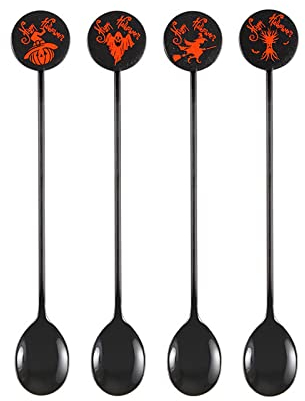 4 Stück/Set Halloween-Kaffeelöffel, Halloween, Kürbis, Hexe, Edelstahl-Löffel, Party-Küchenzubehör, Besteck, Edelstahl-Löffel-Set zum Kochen