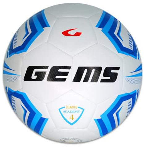 GEMS UN07-0302 Olimpico Academy Pallone da Calcio, Calcetto, Calciotto, Futsal, Bianco/Azzurro Taglia 4