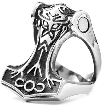Caiduoduo Nordic Simple Schwarz Thor Hammer Ring Edelstahl Vintage Wikinger Amulett Ringe Mode Biker Amulett Schmuck Geschenk