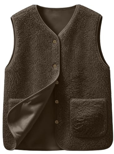 Yutdeng Teddy Fleece Gilet for Women UK Fluffy Waistcoat Button Down Vest Tops Lightweight Cozy Gilets Ladies Body Warmer Sleeveless Jacket with Pockets for Running Winter Fall Outerwear