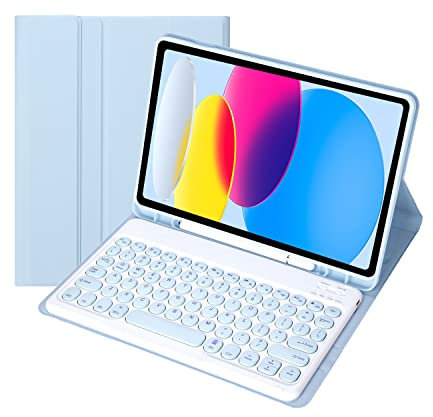 Custodia con Tastiera per iPad 9a/8a/7a Generazione da 10,2 Pollici 2021/2020/2019, Custodia con Tastiera Wireless BT, Cover Sottile in Pelle con portapenne,Blu