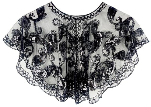 XDGBGFN 20er Jahre Schal Abendumhang, Ein Schal Abendkleid mit Pailletten, Retro Kostüm Accessoires für Abschlussball, Party, Hochzeit (Schwarz)
