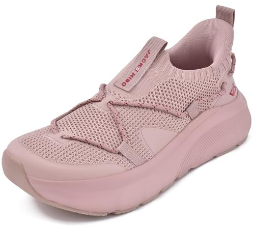JACKSHIBO Hände frei Slip in Damen Schuhe Slip on Sneakers Fußbogenstütze Orthopädische Schuhe Memory Foam Walkingschuhe Mit Weite Zehenbox Nullabsatz Sohlen Rosa 39 EU