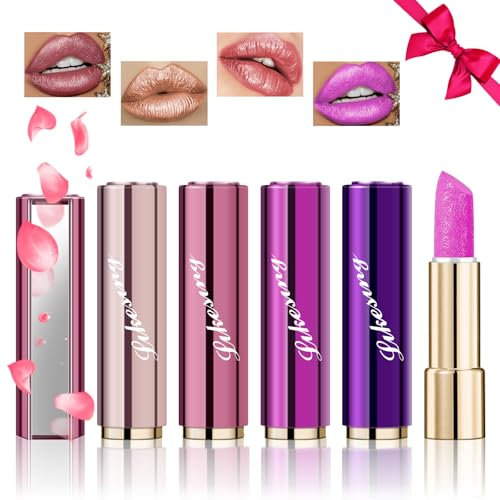 Likesing 4 Piezas Purpurina Pintalabios Permanente Rojo Labiales Larga Duracion Labial Lip Tint Gloss Stain Brillo Tinta Barra de Labios Tinte Labios Lipstick Maquillaje Mujer Regalo Cumpleaños