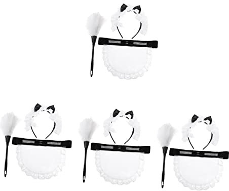 GALPADA 4sätze Maid Kostüm Zubehör Mit Schürze Haarschmuck Und Staubwedel Für Cosplay Halloween Partys Und Rollenspiele Teiliges