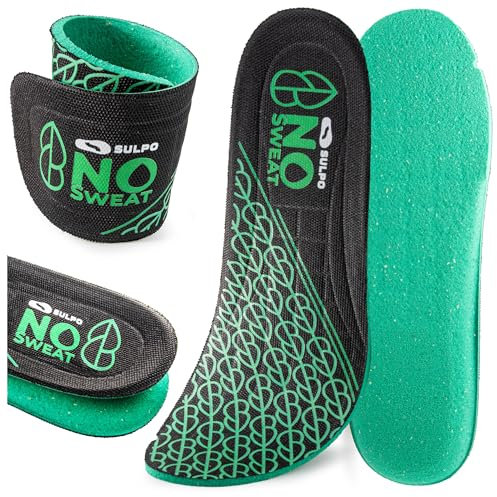 SULPO No-Sweat Komfort Einlegesohlen Herren & Damen - Anti-Schweiß Schuheinlagen - Antibakterielle Einlegesohlen - Stoßdämpfende Einlagen Schuhe Herren - Sohlen für Schuhe - 43 EU / 9 UK