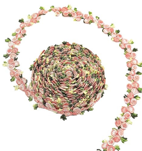 AhhiAboo Spitzenband, Rosen Stickerei, Spitzenborte, Rosa, 2x455cm, Blumen Deko für Tischdecke, Kostüme, Nähen, DIY