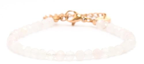 Echtes Rosenquarz Edelstein Armband mit facettierten 4mm Perlen - Länge verstellbar - Heilstein Schutzstein Edelsteinarmband Glücksbringer Talisman Geschenk (Rosenquarz, 16-21CM G)