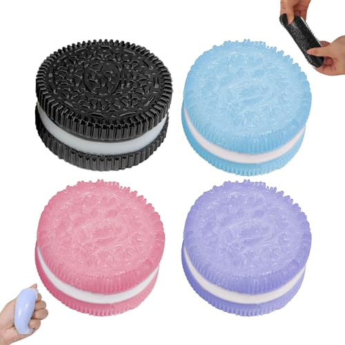 GWAWG 4 Pcs Taba Squishy, Biscuit Stress Relief Toy, Sticky Fufu Decompression Toy, Pinching Biscuit Simulation, Anxiety Relief for Women Men