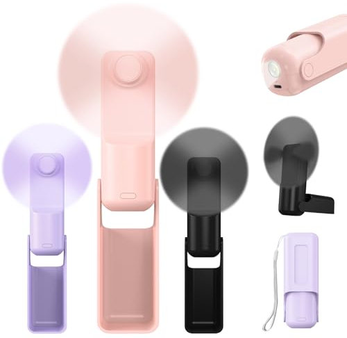 JODNO Portable Mini Handheld Fan, 3 In 1 Small Rechargeable Battery Operated Fan with Power Bank and Flashlight, Foldable Pocket Personal USB Fans, Gifts for Women Men Kids